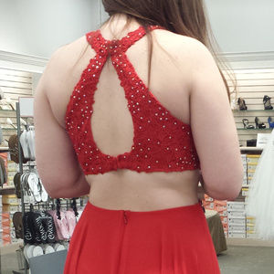 Red Prom Dress Crystal Bodice Cutout Long Dress